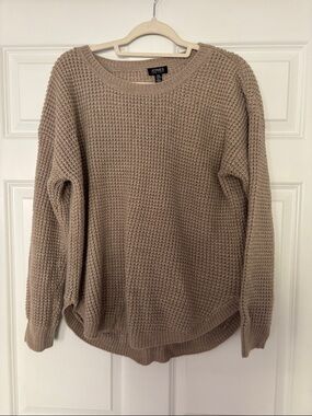 Jones New York Taupe Crewneck Waffle Knit Sweater